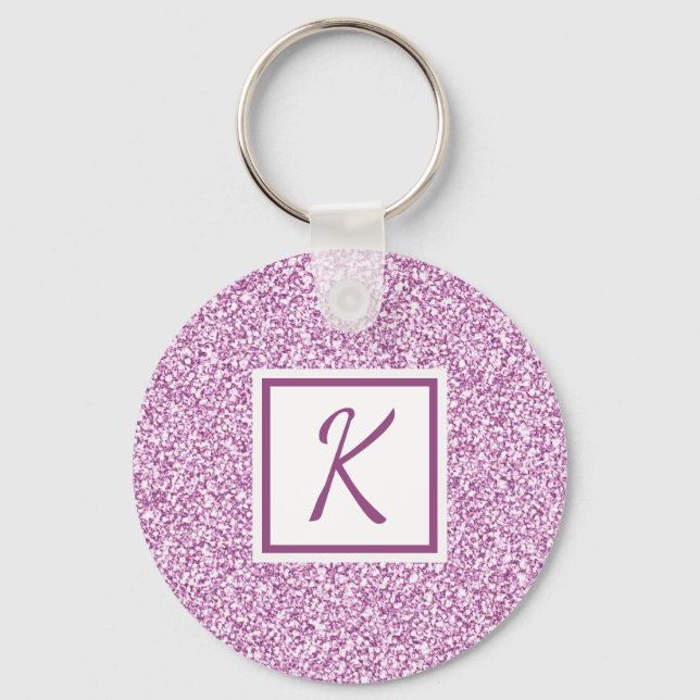 Girly Pink Sparkle Monogrammed Key Ring (Front)