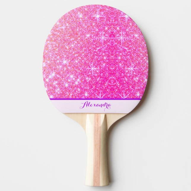 Girly Pink Sparkle Personalised Ping Pong Paddle (Front)