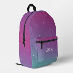 girly pink starry Glitter Ombre Gradient Sparkle Printed Backpack