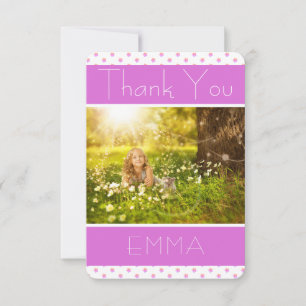 Girly Pink Stars Thank you Birthday Photo Card