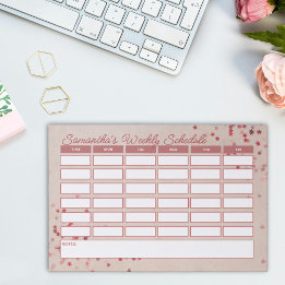 Girly Pink Stars Weekly School Schedule Timetable