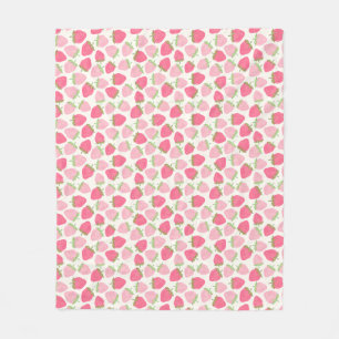 Girly Pink Strawberry Cute and Fruity Fleece Blanket