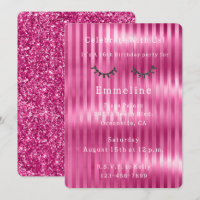 Girly Pink Stripes Glitzy Black Glitter Eyelashes 