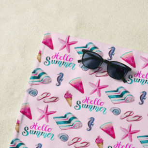 Girly Pink Summer Beach Holiday Pattern Towel