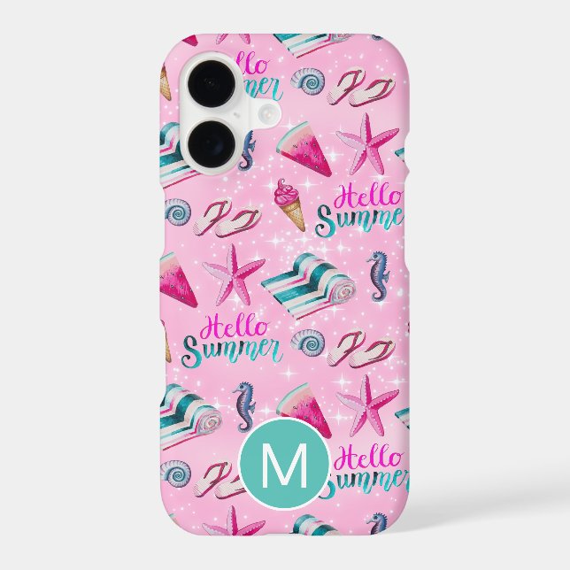 Girly Pink Summer Watercolor Pattern Monogram (Back)