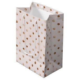 Girly Pink Tan Dots Birthday Medium Gift Bag