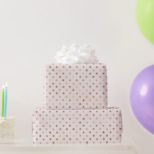 Girly Pink Tan Dots Birthday Wrapping Paper