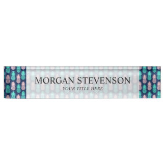 Girly Pink Teal Blue Tropical Pineapple Pattern Nameplate