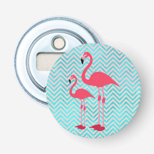Girly Pink Teal Chevron Elegant Cute Flamingos Bottle Opener