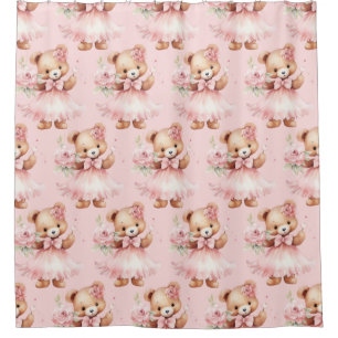 Girly Pink Teddy Bear Shower Curtains
