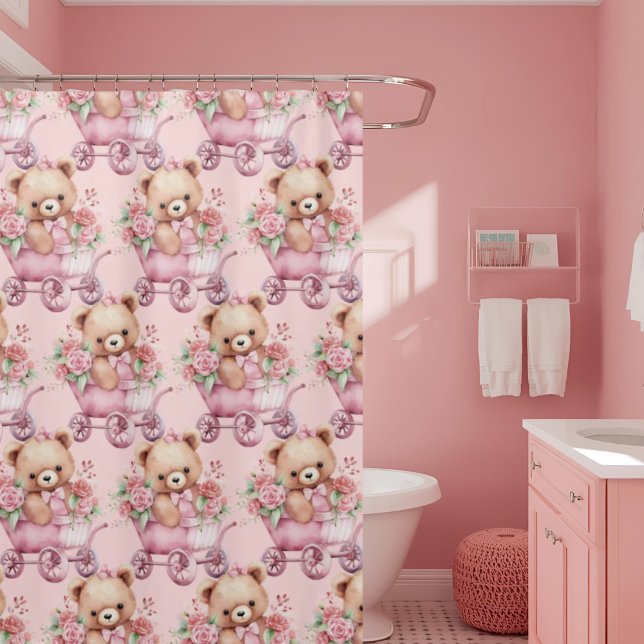 Girly Pink Teddy Bear Shower Curtains (Creator Uploaded)