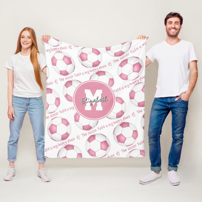 girly pink The soccer field is my happy place Fleece Blanket (In Situ)