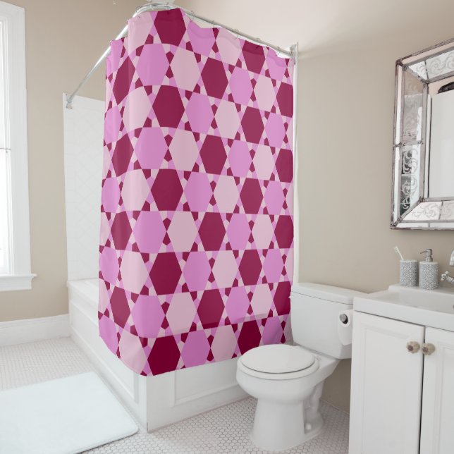 Girly Pink Triangle Optical Illusion Pattern Shower Curtain (In Situ)