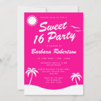 Girly Pink Tropical Beach Birthday Sweet 16