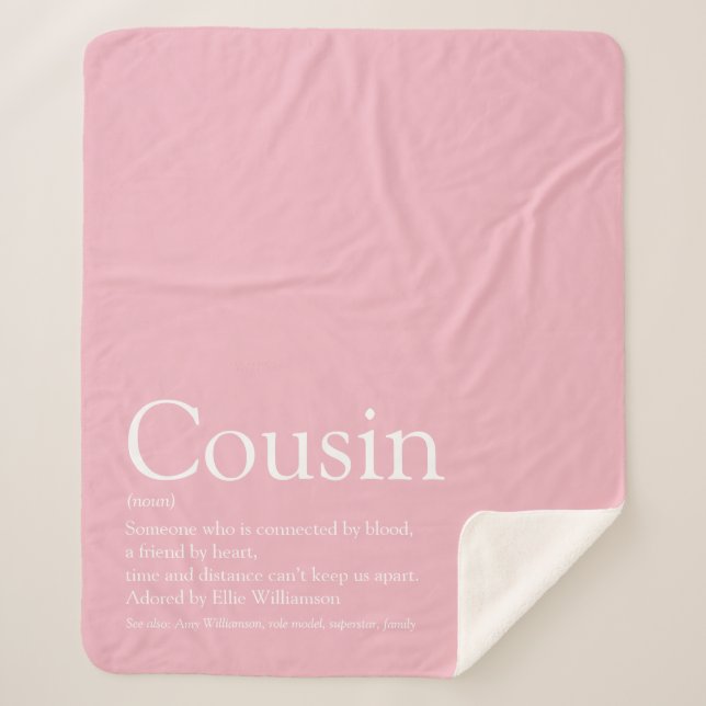 Girly Pink Typographic Fun Cool Cousin Quote Sherpa Blanket (Front)