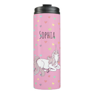 Girly Pink Unicorn Hearts Thermal Tumbler