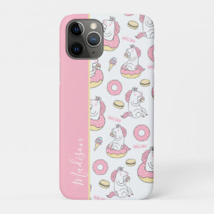 Girly Pink Unicorns on Doughnuts Pattern with Name Case-Mate iPhone Case
