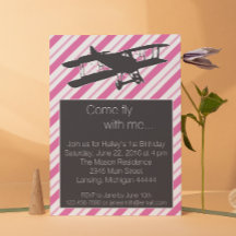 Girly Pink Vintage Aeroplane Birthday Invite