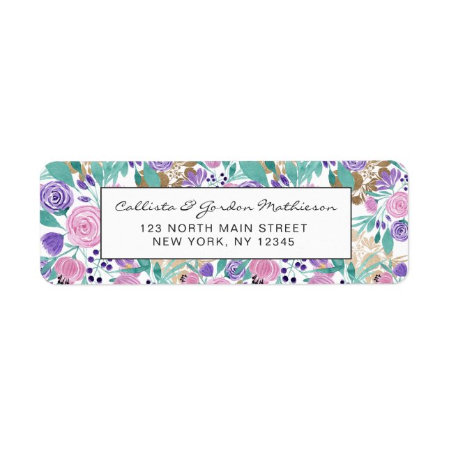 Girly Pink Violet Purple Gold Watercolor Flowers (Front)