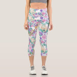 Girly Pink Violet Purple Gold Watercolor Flowers Capri Leggings<br><div class="desc">This elegant and pretty designs depicts hand-painted blush pink, violet purple, and seafoam green watercolor flowers and leaves with faux printed gold foil floral silhouettes on top of a simple white background. It's modern, girly, feminine, country, and original. Stylize with this hand-painted design done by the artist of La Femme,...</div>