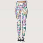 Girly Pink Violet Purple Gold Watercolor Flowers Leggings<br><div class="desc">This elegant and pretty designs depicts hand-painted blush pink, violet purple, and seafoam green watercolor flowers and leaves with faux printed gold foil floral silhouettes on top of a simple white background. It's modern, girly, feminine, country, and original. Stylize with this hand-painted design done by the artist of La Femme,...</div>