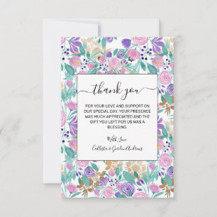 Girly Pink Violet Purple Gold Watercolor Flowers Thank You Card