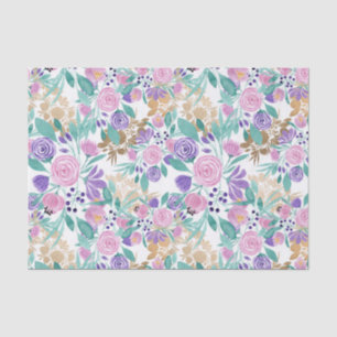 Girly Pink Violet Purple Gold Watercolor Flowers Tissue Paper