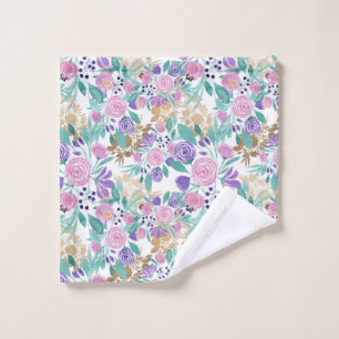 Girly Pink Violet Purple Gold Watercolor Flowers Wash Cloth