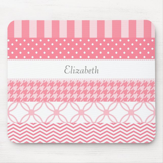 Girly Pink Washi Tape Geometric Pattern With Name Mouse Pad (Front)