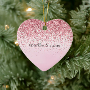 Girly Pink Watercolor Glitzy Sparkle Glitter Ceramic Tree Decoration
