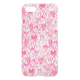 Girly pink watercolor hand drawn hearts pattern iPhone SE/8/7 case