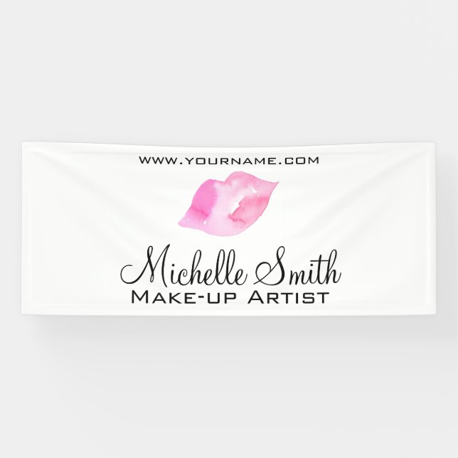 Girly Pink Watercolor Lips Makeup Artist Beauty  Banner (Horizontal)