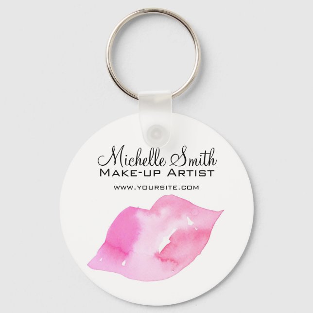 Girly Pink Watercolor Lips Makeup Artist Beauty  Key Ring (Front)
