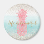 Girly Pink Watercolor Tropical Pineapple