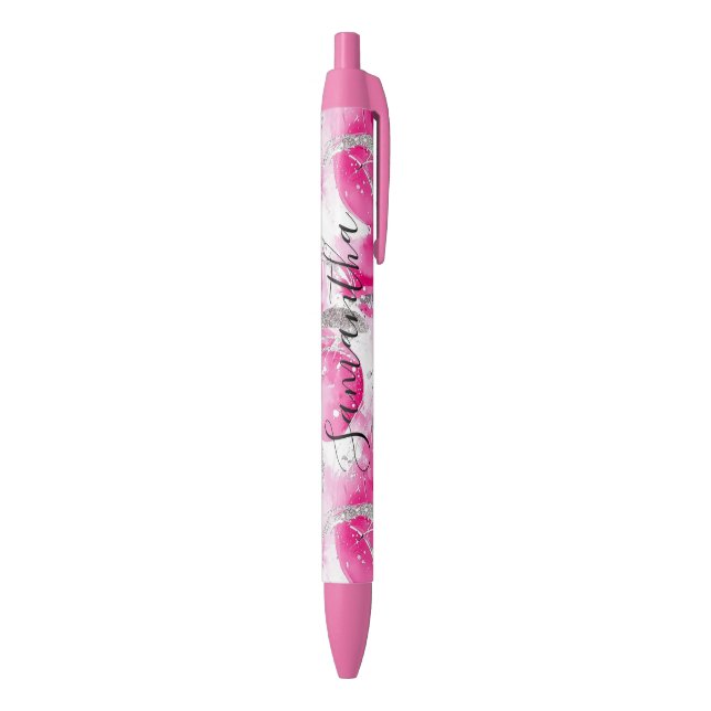 Girly Pink White Abstract Circles Black Ink Pen (Bottom (Vertical))