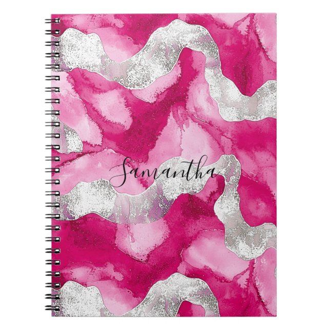 Girly Pink White Abstract  Notebook (Front)
