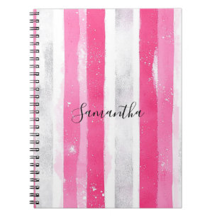 Girly Pink White Abstract Stripes Notebook