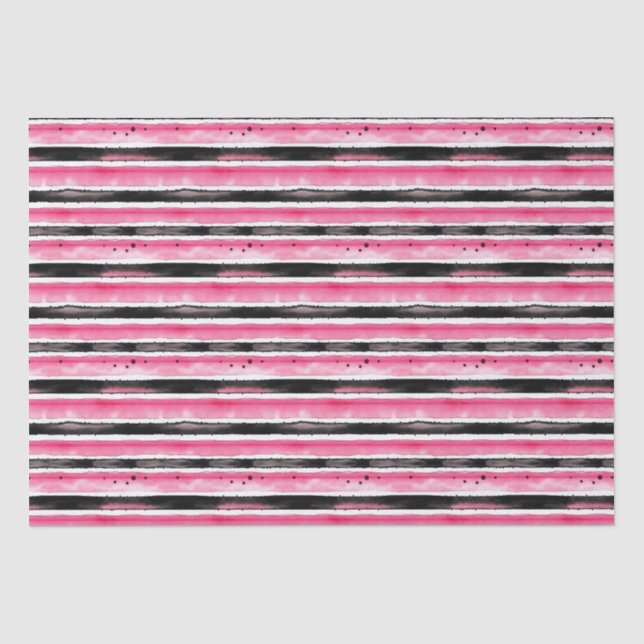 Girly Pink White Black Stripes Tissue Paper (Front)