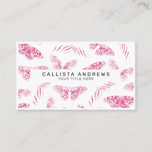 Girly Pink White Butterflies Watercolor Pattern Business Card