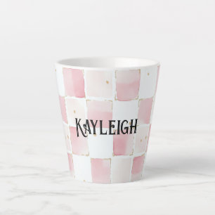Girly Pink White Chic Squares   Latte Mug