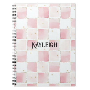 Girly Pink White Chic Squares Notebook