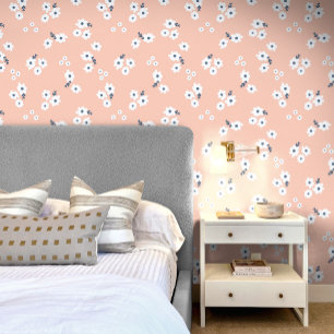 Girly Pink White Cute Baby Floral Wallpaper