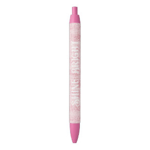 Girly Pink White Faux Glitter Stripes Black Ink Pen