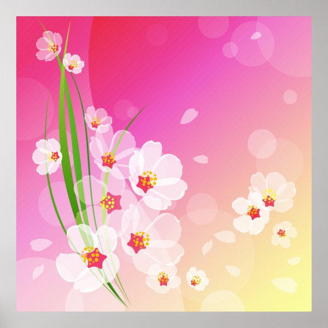 Girly Pink White Floral Collage Poster (Front)