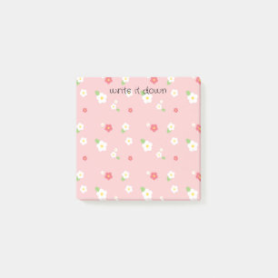 Girly Pink & White Flowers Write It Down Post-it Notes