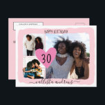 Girly Pink White Four Photo Collage Happy Birthday Holiday Postcard<br><div class="desc">This modern and cute Happy Birthday card is a sweet way to show your love to someone special on their birthday. It features the phrase, "Happy Birthday, " with their age and name in a black signature script typography on top of a three photo collage and a simple blush pink...</div>
