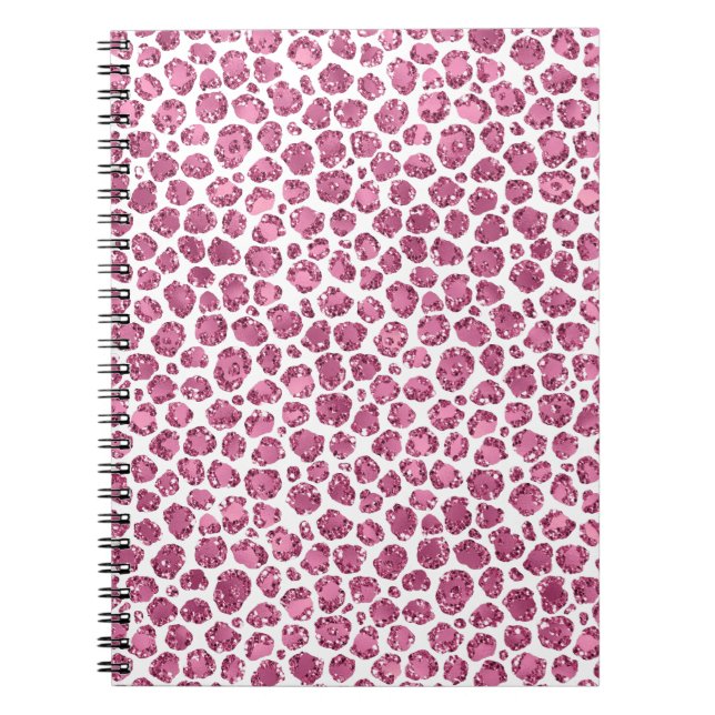 Girly Pink White Glam Glitter Leopard Print   Notebook (Front)