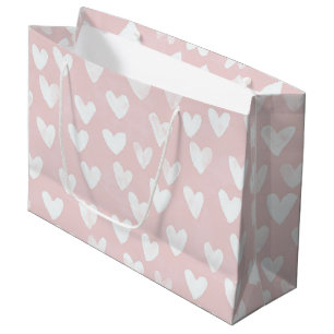 Girly Pink White Hearts Birthday Large Gift Bag
