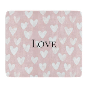 Girly Pink White Hearts Cutting Board