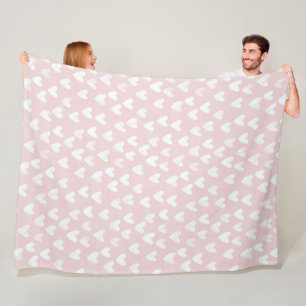 Girly Pink White Hearts Fleece Blanket